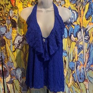 🌸MODA International Vibrant Blue Lace Halter Top in XL